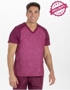 Pijama sanitario granate estampado