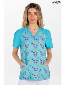 Pijama sanitario azul estampado corazones