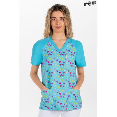 Pijama sanitario azul estampado corazones
