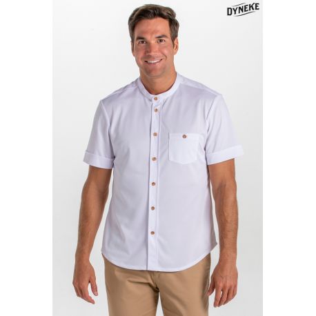 Camisa unisex blanca botón madera