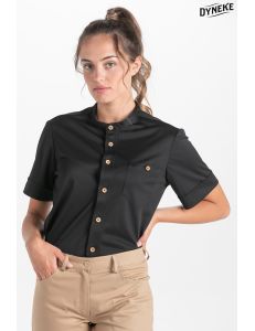 Camisa unisex negra botón madera