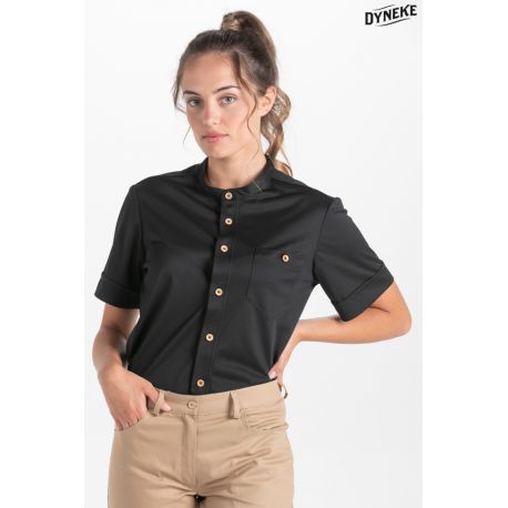 Camisa unisex negra botón madera