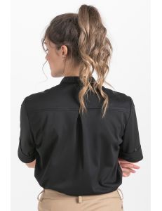 Camisa unisex negra botón madera