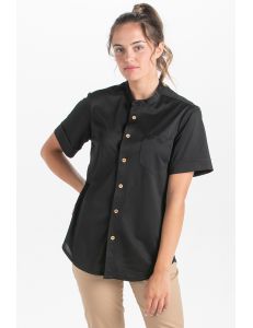 Camisa unisex negra botón madera