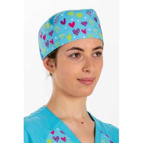 Gorro Sanidad unisex estampado corazones azul