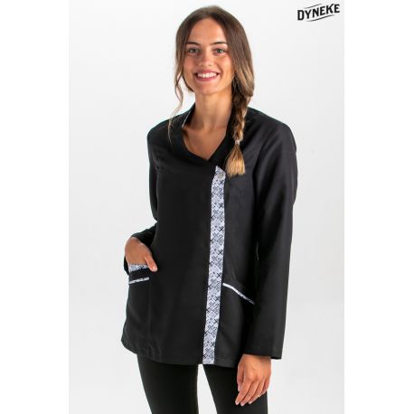 Chaqueta negra m/l cuello y vista estampado