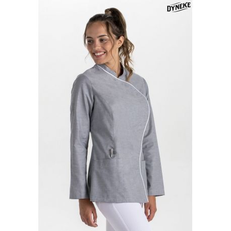 Chaqueta gris cruzada vivo blanco