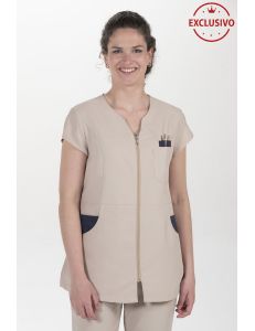 Chaqueta microfibra beige contraste marino