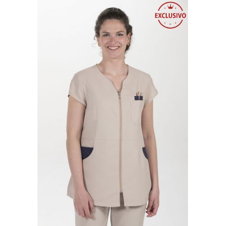 Chaqueta microfibra beige contraste marino