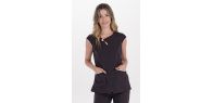 Chaqueta mujer elástica m/c negra botón ovalado