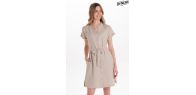 Vestido manga corta beige con cinturón