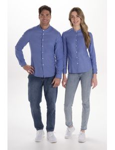 Camisa caballero cuello mao azul