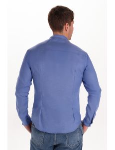 Camisa caballero cuello mao azul