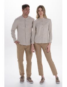 Camisa caballero cuello mao beige
