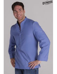 Camisa de hostelería y comercio estilo ibicenco en azul