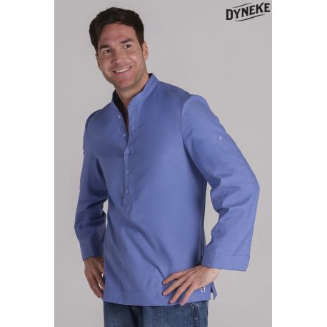 Camisa de hostelería y comercio estilo ibicenco en azul