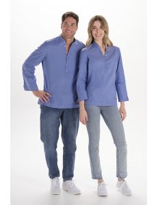 Camisa de hostelería y comercio estilo ibicenco en azul