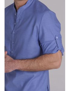 Camisa de hostelería y comercio estilo ibicenco en azul