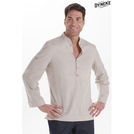Camisa de hostelería y comercio estilo ibicenco en beige