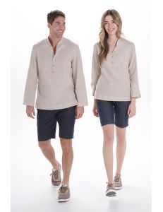 Camisa de hostelería y comercio estilo ibicenco en beige