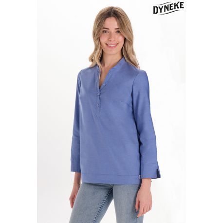 Camisa de hostelería y comercio estilo ibicenco en azul