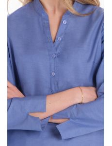 Camisa de hostelería y comercio estilo ibicenco en azul