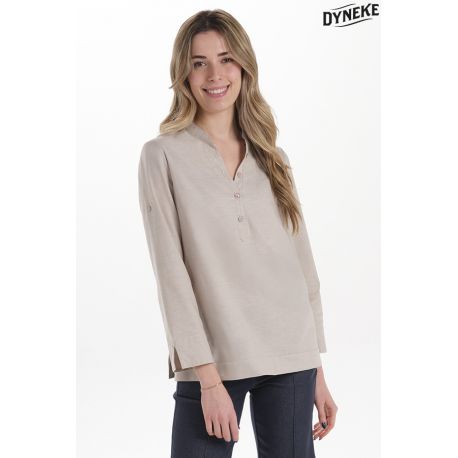 Camisa de hostelería y comercio estilo ibicenco en beige
