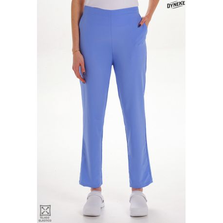 Pantalón elástico azul mujer con bolsillos