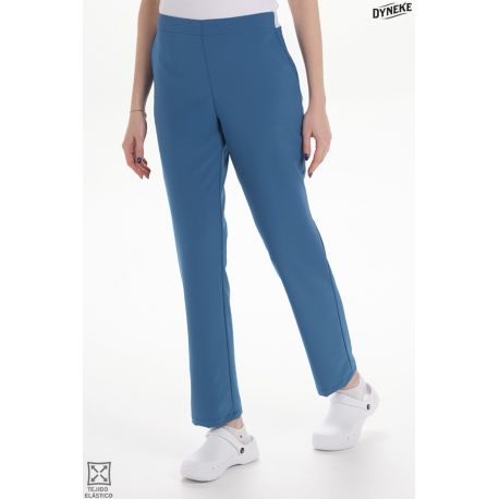 Pantalón elástico verde mujer con bolsillos
