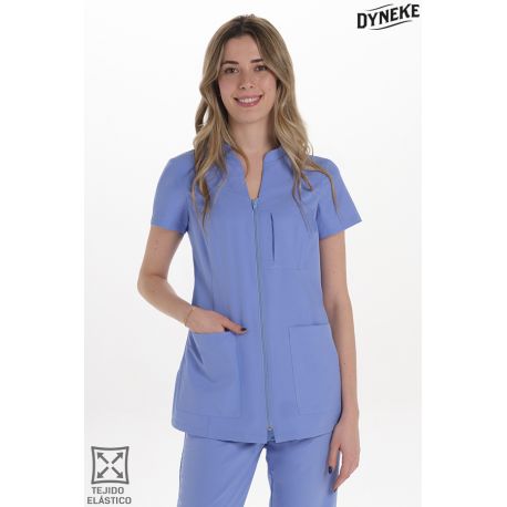 Chaqueta cremallera elástica mujer azul