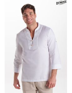 Camisa blanca unisex botón madera