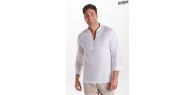 Camisa blanca unisex botón madera