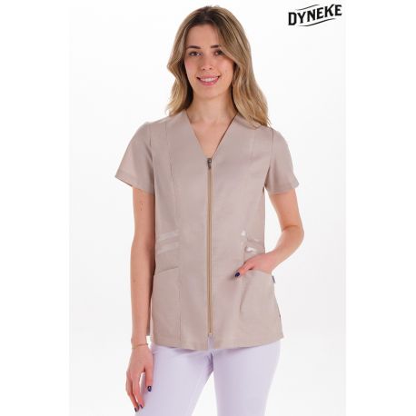 Chaqueta m/c beige franjas raso