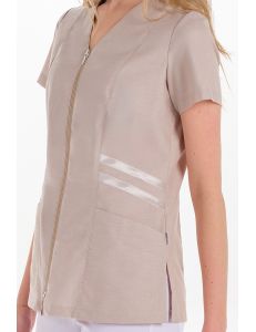 Chaqueta m/c beige franjas raso