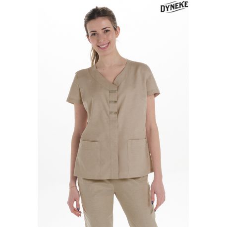 Casaca beige mujer con trabillas raso