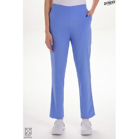 Pantalón elástico azul mujer con bolsillos