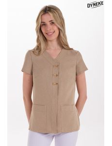 Casaca beige mujer con trabillas raso