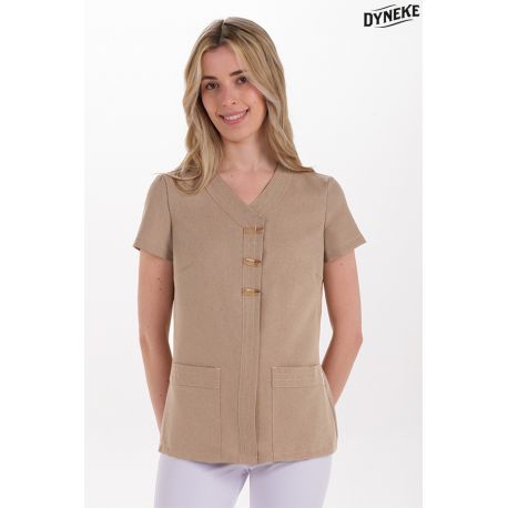 Casaca beige mujer con trabillas raso