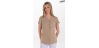 Casaca beige mujer con trabillas raso
