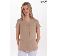 Casaca beige mujer con trabillas raso