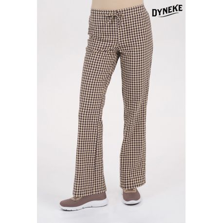 Pantalón mujer cuadro marrón cordón