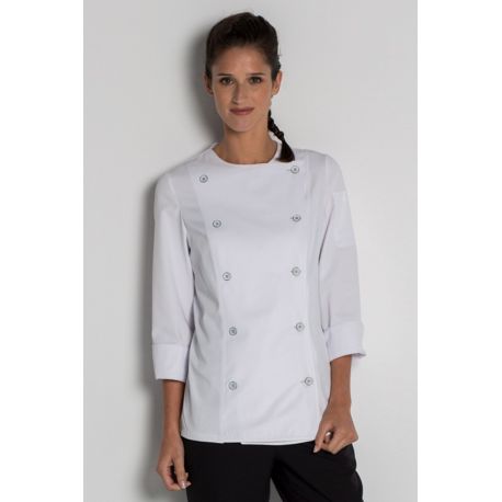 Chaqueta para hostelería sin cuello blanca