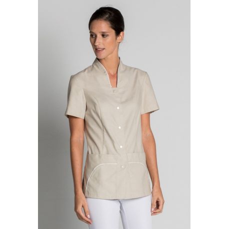 Chaqueta para sanidad, estética y comercio escote alto beige Dyneke