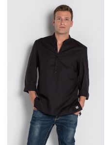 Camisa de hostelería y comercio estilo ibicenco en negro