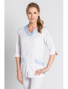 Chaqueta contraste azul para comercio y estética con manga 3/4 Dyneke