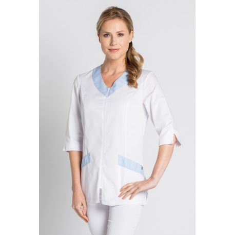Chaqueta contraste azul para comercio y estética con manga 3/4 Dyneke
