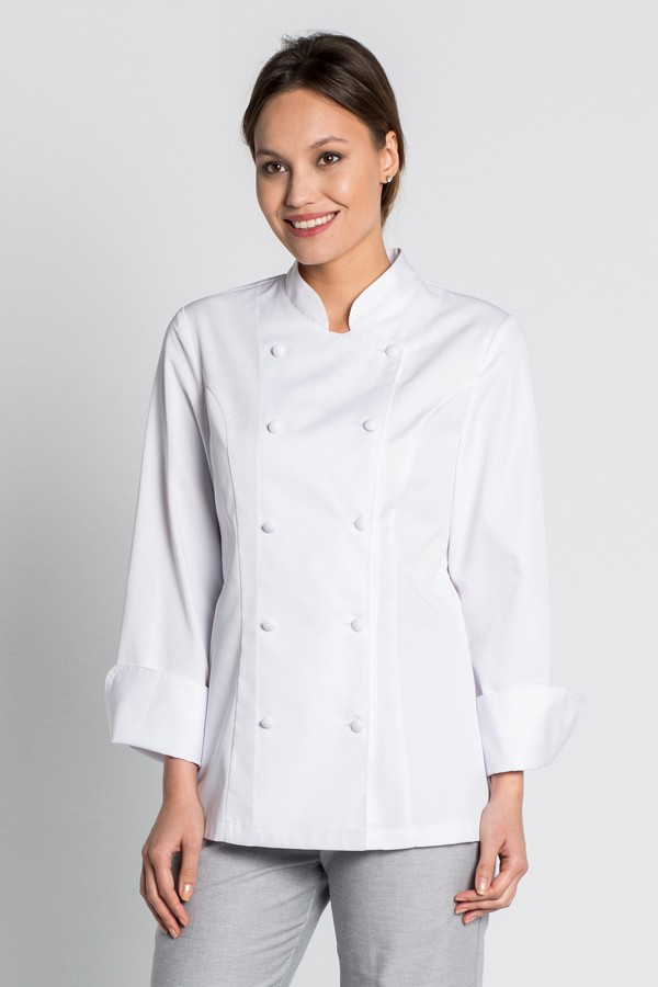 Chaquetilla De Cocina Mujer Cuello Mao Blanca Amy. Vestuario Hostelería Y  Hotel