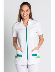 Chaqueta para sanidad, farmacia, comercio y estética en verde Dyneke