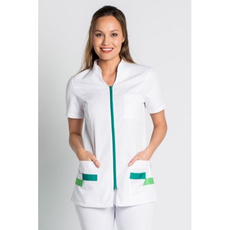 Chaqueta para sanidad, farmacia, comercio y estética en verde Dyneke