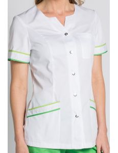 Chaqueta para sanidad, comercio y estética con vivos en verde Dyneke